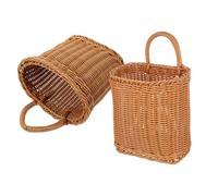 CIYODO 2 pièces Panier de Rangement Suspendu Rotin Imitation Tressé Lot de Paniers Muraux pour Cuisine et Décoration Murale Style Campagne Rustique pour Plantes et Ustensiles Gain de