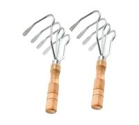 CIYODO 2 pièces Râteau à Palourdes Main Acier Inoxydable avec Manche Bois Griffe Pointue Légère pour Creuser Coquillages Plage Outil Manuel de Aux Fruits de Mer Lot