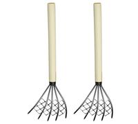 CIYODO 2 pièces Râteau de Plage Robuste avec Manche Bois Outil de Creusage Multifonction pour Coquillages Palourdes et Fruits de Mer Râteau Fer pour Terre