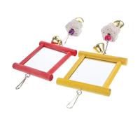 CIYODO 2pièces Jouets Miroir Décoratif pour Oiseaux Accessoires De Cage pour Perroquets Et Poules Jouets à Mordre Amusants pour Volatiles Rouge Jaune