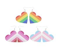 CIYODO 3paires Boucles Oreilles Pendantes Cuir Motif Arc-ciel Rayé Bijoux Rainbow Ear Pendant pour Cadeau et Fête