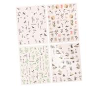 CIYODO 4 feuilles Stickers Ongles Chinois Style Autocollants Manucure Décoratifs Noir Blanc Rose Eau Encre