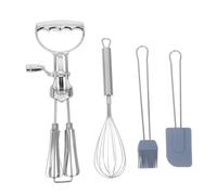 CIYODO 4 Pièces Batteur à Œufs Manuel Rotatif Acier Inoxydable et Spatule Silicone Résistants Chaleur Ustensiles de Cuisine Compacts pour Mélanger et Pâtisserie