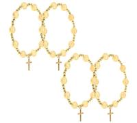 CIYODO 4 Pièces Bracelet Chapelet à Perles Croix Dorée en Alliage | Chaîne de Perles Rondes, Style Traditionnel Discret, pour Prières Quotidiennes et Retraites Spirituelles