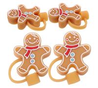 CIYODO 4 Pièces Capuchon Anti-poussière En Paille Multicolore Enfant Noël Capuchons Bouchon à Boire Portable Mignon De Paille à Boire Prise Accessoire Gel De Silice Brun