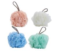 CIYODO 4 pièces Lot Boules de Bain Solides Couleurs Unies Éponge Exfoliante Réutilisable Maille Doux et Nettoyage Complet Peau