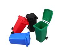 CIYODO 4 Pièces Mini Poubelles de Bureau avec Couvercles et Roues Porte Stylos Miniatures pour Rangement de Crayons de Colorées Noir Bleu Vert Rouge