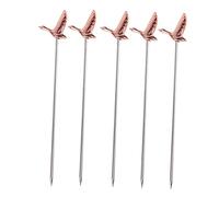 CIYODO 5 Pièces Bâtonnets Cocktail Inox Forme Doie Grise Fourchettes Fruits Réutilisables Picks Salade et Dessert Finition Rosé pour et Apéritifs