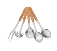 CIYODO 5 Pièces Kitchen Utensils Set With Bamboo Handles Stainless Steel Cooking Tools For Soup Salad Pasta And Heat Resistant Serving Spoons Ladles And Forks