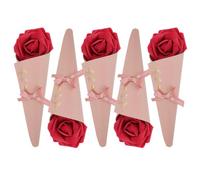 CIYODO 5 Pièces Sachet de Bonbons en Papier Rouge de Cône Ruban et Fleur en Mousse, Porte-bonbons Créatif, pour Mariage et Présents Délicats