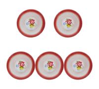 CIYODO 5 pièces Set de Bols Émaillés Vintage Vaisselle Camping Sécurisée pour Soupe Fruits et Préparation Design Floral Rouge Rétro Bol Polyvalent Émail Facile à Nettoyer pour Randonnée
