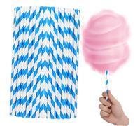 CIYODO 50 Pièces Bâtons Papier Rayés Bleu Blanc pour Machines à Barbe à Papa Automatiques Compatibles Multisizes pour Garçon Fille Mariages Événements Commerciaux