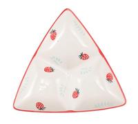 CIYODO Assiette Céramique Triangulaire à Sections Séparées pour Déjeuner Réutilisable Design Fraise pour Collations Desserts et Apéritifs