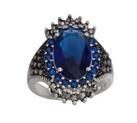 CIYODO Bague Élaborée en Cuivre avec Grosse Pierre Bleue Synthétique, Bague Vintage Réglable pour Femmes, Bijou Stylé pour Offrir et Diverses Occasions