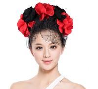CIYODO Bandeau Fleurs Artificielles Rouges en Acier Inoxydable Halloween Noir Couronne de Fleur Élégante pour Décoration Costume et Accessoires Cheveux