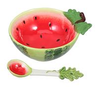 CIYODO Bol en Céramique Pastèque Adorable avec Cuillère, Bol de Service Polyvalent pour Salades et Desserts, Décoration et L'usage à Domicile