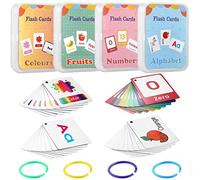 CIYODO Cartes Flash Éducatives pour Garçon et Filles - Lot de 4 Cartes Mémoire Lettres, Chiffres, Couleurs et Fruits - Outil D’Apprentissage Préscolaire Ludique pour Développement