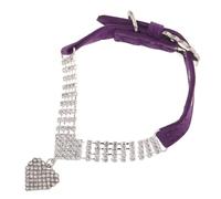 CIYODO Collier pour Chien et Chat à Paillettes Violet S 7 Cm Ajustable avec Pendentif Cœur, Accessoires pour Animaux de Compagnie, Collier à Strass pour Petits Chiens, Chiots et Chatons,
