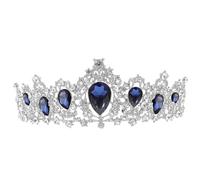 CIYODO Couronne de Mariage Baroque en Alliage de Zinc et Cristaux Bleus, Décoration de Coiffure Chic pour Mariée, Accessoire Sûr et Anti-allergique pour Photographie et Concours