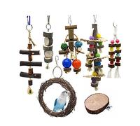 CIYODO Ensemble De 7 Jouets pour Perroquets Morsures Doiseaux Cage À Oiseaux en Bois Jouet Suspendu pour Perruche Calopsitte
