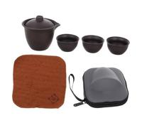 CIYODO Ensemble de Thé de Voyage Portable en Céramique avec Théière en Argile Violette 1 Théière et 3 Tasses Camping Pique-