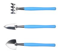 CIYODO Ensemble Jardinage 3 Pièces Mini Outils en Fer Pelle Large et Râteau Poignée Antidérapante Couleur Bleue pour Plantation et Désherbage en Pots Intérieur et Extérieur