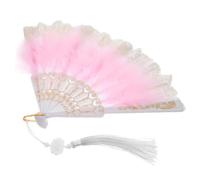CIYODO Éventail à Plumes Brodé Vintage pour Femme Éventail Pliant Décoratif pour Fête Costume et Danse Plume Rose Doré Élégant