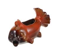 CIYODO Fontaine Céramique Koi Décorative pour Aquarium et Bonsaï Sculpture Poisson Rouge Poterie Traditionnelle sans Pompe Fontaine Miniature pour Bureau et Espace Méditation Intérieure