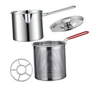 CIYODO Lot de 1 marmite en acier inoxydable avec panier à friture et poignée antidérapante Mini friteuse pour cuisinière à induction, friture durable de frites, poissons, légumes et plus