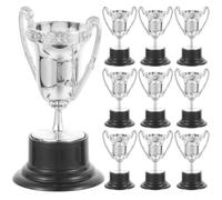 CIYODO Lot de 10 Mini Trophées en Plastique Argenté, Décorations de Trophée Sportives 8,2 X 4,5 Cm, Coupes Récompense pour Fête, Compétition et Jeu Éducatif Réutilisable
