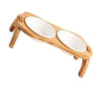 CIYODO Lot De 2 Gamelles Surélevées pour Chats Chatons Chiots Aide À La Digestion des Déversements Support en Bois Blanc Bol À Boire pour Animaux De Compagnie