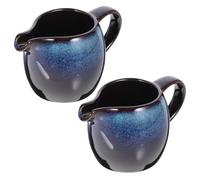 CIYODO Lot de 2 Pichets à Lait en Céramique Bleu Écaille, Petit Pot à Crème avec Bec Verseur et Poignée, pour Sauce, Café et Thé, Usage Maison et Café, Réutilisable et Facile à Nettoyer