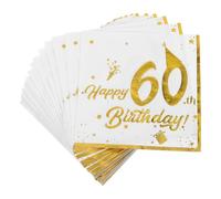 CIYODO Lot de 40 Serviettes en Papier Blanches Décoratives pour Anniversaire 60, Absorbantes et Jetables, pour Préparation de Fête Élégante