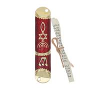 CIYODO Métal Mezouza Rouge, Plaque Religieuse avec Parchemin pour Porte | Alliage de Zinc et Papier, Design à Deux Trous, Bords Ronds, Surface Lisse, Décor Maison