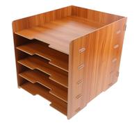 CIYODO Organisateur de Bureau en Bois à 5 Niveaux, Trieur de Documents et Dossiers, Rangement Vertical Marron Effet Noyer, Espace Optimisé pour Bureau, École et Domicile, 1 Pièce