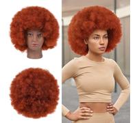 CIYODO Perruque Afro Bouclée Courte pour Femmes Noires Fibre Synthétique Résistante Bonnet Respirant Couleur Rouge Brun 350 Perruque Volumineuse pour Fêtes Cosplay et Usage