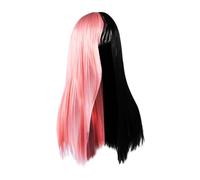 CIYODO Perruque Moitié Noire Moitié Rose Longue Droite Synthétique pour Cosplay et Fêtes Femme Mode