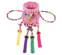 CIYODO Petit Panier Tressé à Motifs Ethniques Pompons, Petit Modèle en Plastique, Accessoire Décoratif pour Garçon et Filles, Usage Intérieur et Photos, Panier Léger pour Rangement