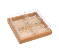 CIYODO Plateau à Fruits en Verre 4 Compartiments sans Couvercle Plateau de Service pour Collations et Assiettes à Noix Support en Bois Inclus Multi-Usages pour Fruits Secs et