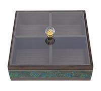 CIYODO Plateau de Service Apéritif Carré en et Bois avec 4 Compartiments Couvercle Acrylique Transparent Organiseur Multifonction pour Bonbons Fruits Secs et Noix pour Salon et Fêtes