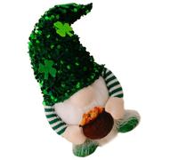CIYODO Poupée GNOME en Peluche Lumineuse à Motif Trèfle et Paillettes, Décoration Festive Saint-Patrick, Taille, Accessoire de Bureau et Maison sans Pile, Ornement de GNOME Chanceux