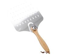 CIYODO Spatule à Pizza Carrée Perforée en Aluminium avec Manche Long en Bois Pelle à Pizza en Métal pour Pizzerias Cuisine Maison Outil Pratique Ustensile Cuisine Solide et Multifonction