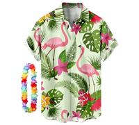 CIZEUR Chemise hawaïenne Homme Imprimée à Manches Courtes Colorées- Fleurs -Ananas -Coco-Flamants Roses，3XL GN-Flamants Roses