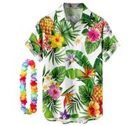 CIZEUR Chemise hawaïenne Homme Imprimée à Manches Courtes Colorées- Fleurs -Ananas -Coco-Flamants Roses，L WT-Feuille Verte et Ananas