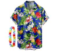 CIZEUR Chemise hawaïenne Homme Imprimée à Manches Courtes Colorées- Fleurs -Ananas -Coco-Flamants Roses，XXL Bleu Saphir-Fleurs