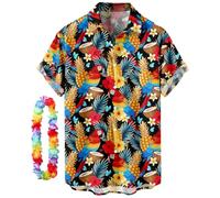 CIZEUR Chemise hawaïenne Homme Imprimée à Manches Courtes Colorées- Fleurs -Ananas -Coco-Flamants Roses，XXL BK-Perroquet Rouge