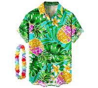 CIZEUR Chemise hawaïenne Homme Imprimée à Manches Courtes Colorées- Fleurs -Ananas -Coco-Flamants Roses，XXL GN-Ananas Rose