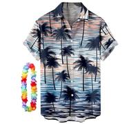 CIZEUR Chemise hawaïenne Homme Imprimée à Manches Courtes Colorées- Fleurs -Ananas -Coco-Flamants Roses，L GRBL-cocos