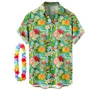 CIZEUR Chemise hawaïenne Homme Imprimée à Manches Courtes Colorées- Fleurs -Ananas -Coco-Flamants Roses，XXL GN-Fleurs