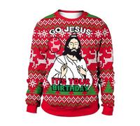 CIZEUR Sweats de Noël Hommes Drôle 3D Imprimé Sweatshirt Moche de Noël Pas Epais à Manches Longues Pull Xmas,XL RD-Jesus